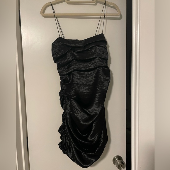 Skylar + Madison Black Satin Ruched Mini Dress - Picture 1 of 3